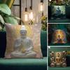Buddha-Statue und Lotus-Kissenbezug Natürlicher Leinen-Kissenbezug Doppelseitiger Druck Dekorative Sofakissenhülle Heimdekoration Geschenk