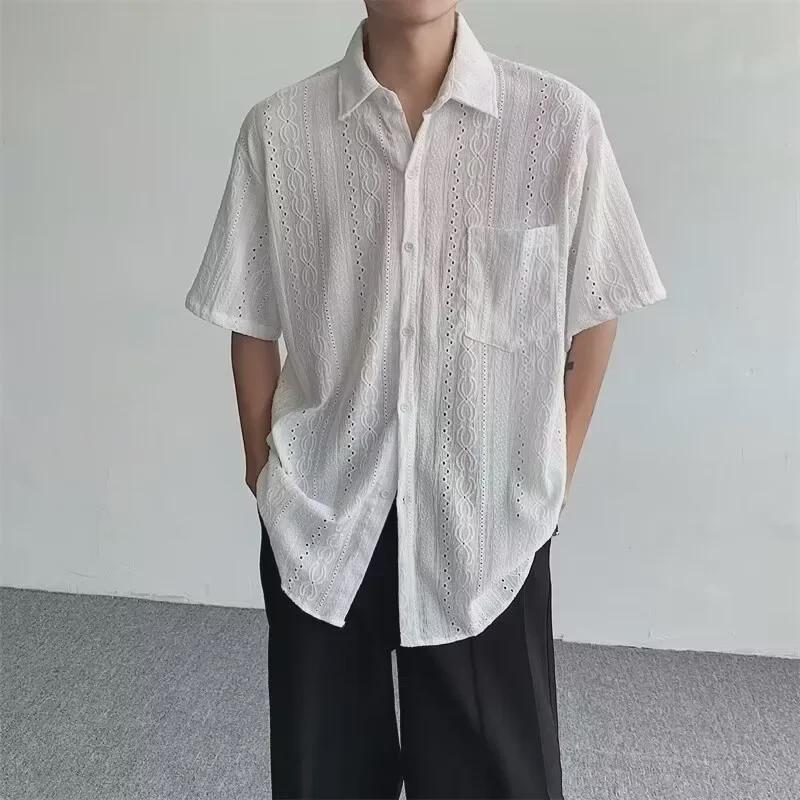 Retro Japanese Hollow Short-Sleeve Men's Casual Summer Shirt