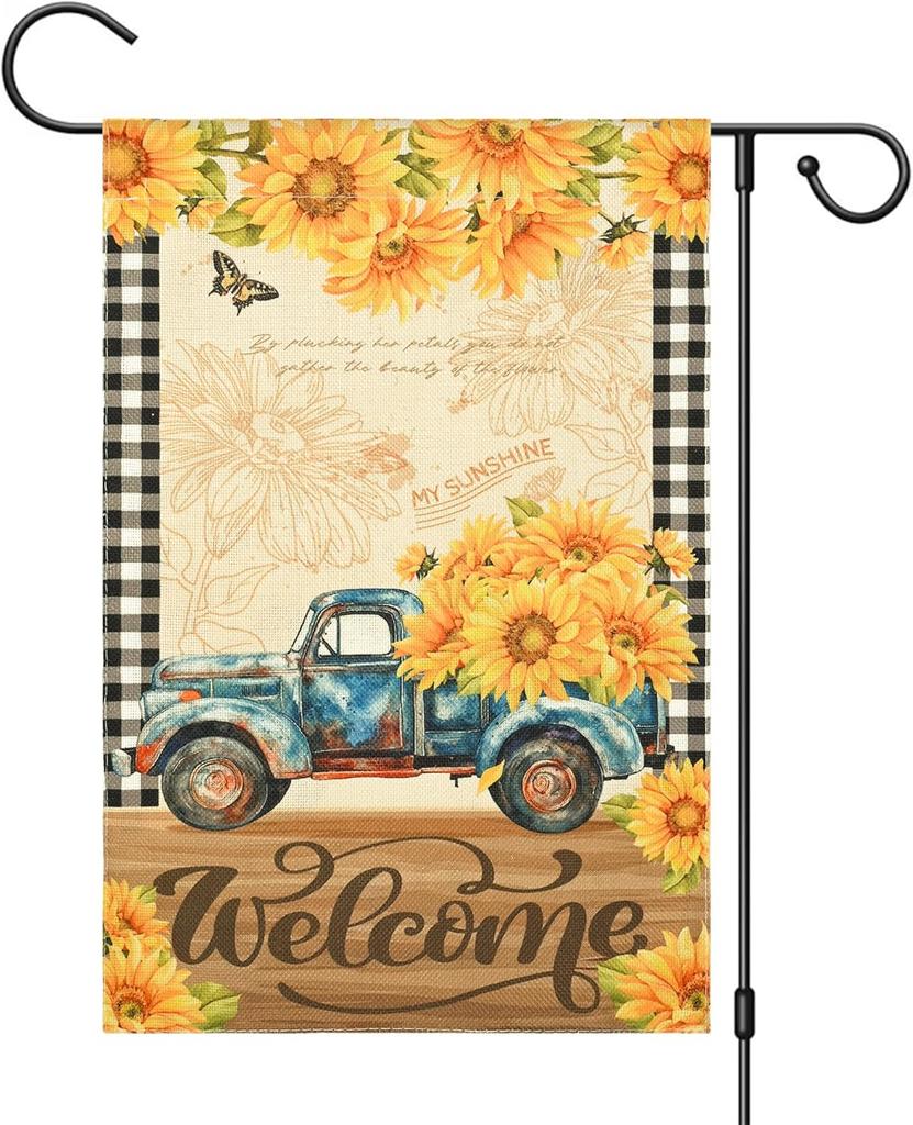 Feuille Spring Garden ag 12x18 Inch,Double Sided Vintage Truck & Sunower Spring Summer Garden ag, Farmhouse Outdoo AAS
