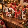 Rustic Christmas Table Centerpieces Wooden Decor, Vintage Centerpiece, HOME Letter Sign with Reusable Fireplace Accents Snowman Bird and Tree