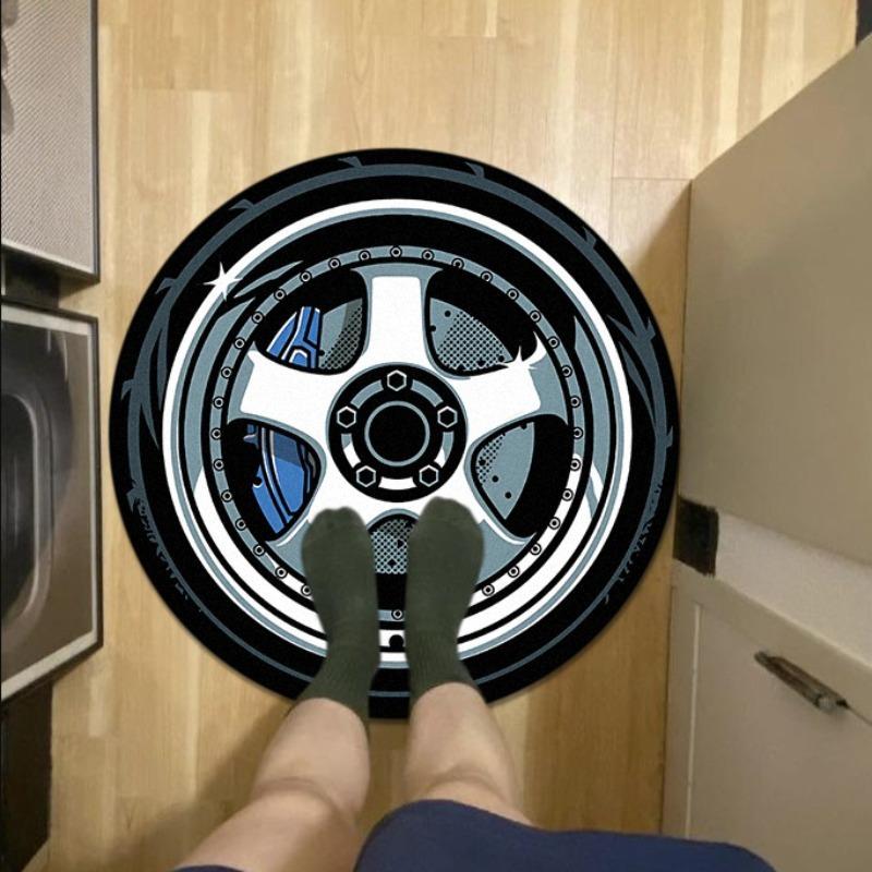 

Premium Car Wheel Round Rug Set Realistic Rim Print NonSlip Floor Mats for Game Room Garage Man Cave Car Enthusiast Home Decor 80cm x 80cm