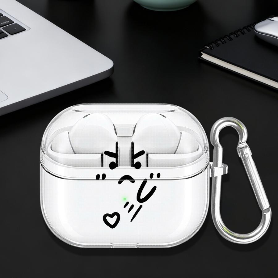 Stick Figure Face Case For Samsung Galaxy Buds 2 4 Pro 4Pro Live 2Pro 3 FE 3Pro Clear Earphone Cases Cover With Hook