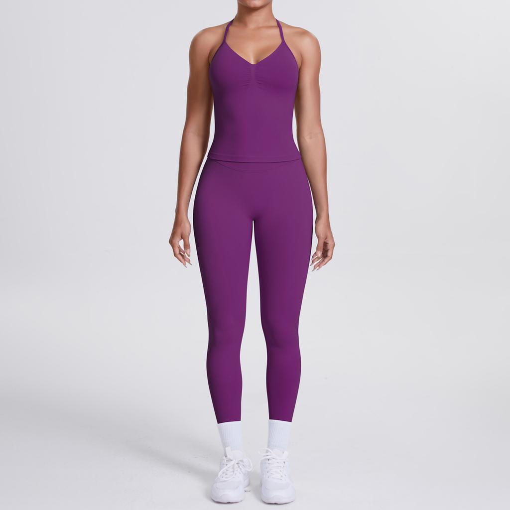 Seamless solid color beauty back vest, trousers, yoga suit set, tight running, fitness, yoga two-piece set
