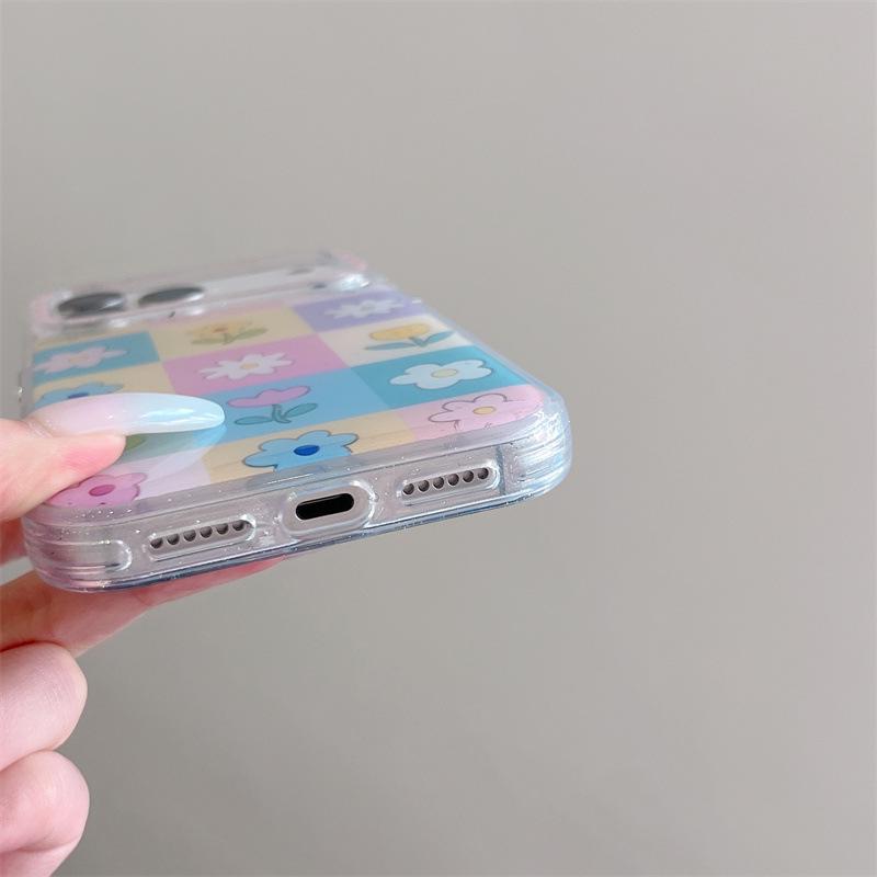 Spring Floral Grid Chain Case for iPhone 17, 16 Pro Max, 15 Pro