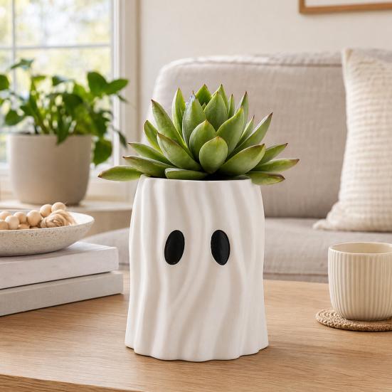 Ghost Planter Planter, Halloween Shaped Bucket, Cute Desktop Candy Whimsical Home Ornament Bowl for Office Shelf, Indoor Party Decor Small Resin Plant