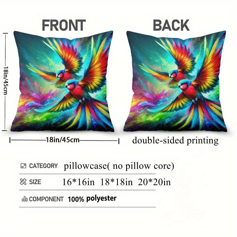 Pillowcase 1Pc, Colorful Birds Artistic Creation, Printed Holiday Theme Cushion Cover With Hidden Zipper, Suitable For Sofa, Liv