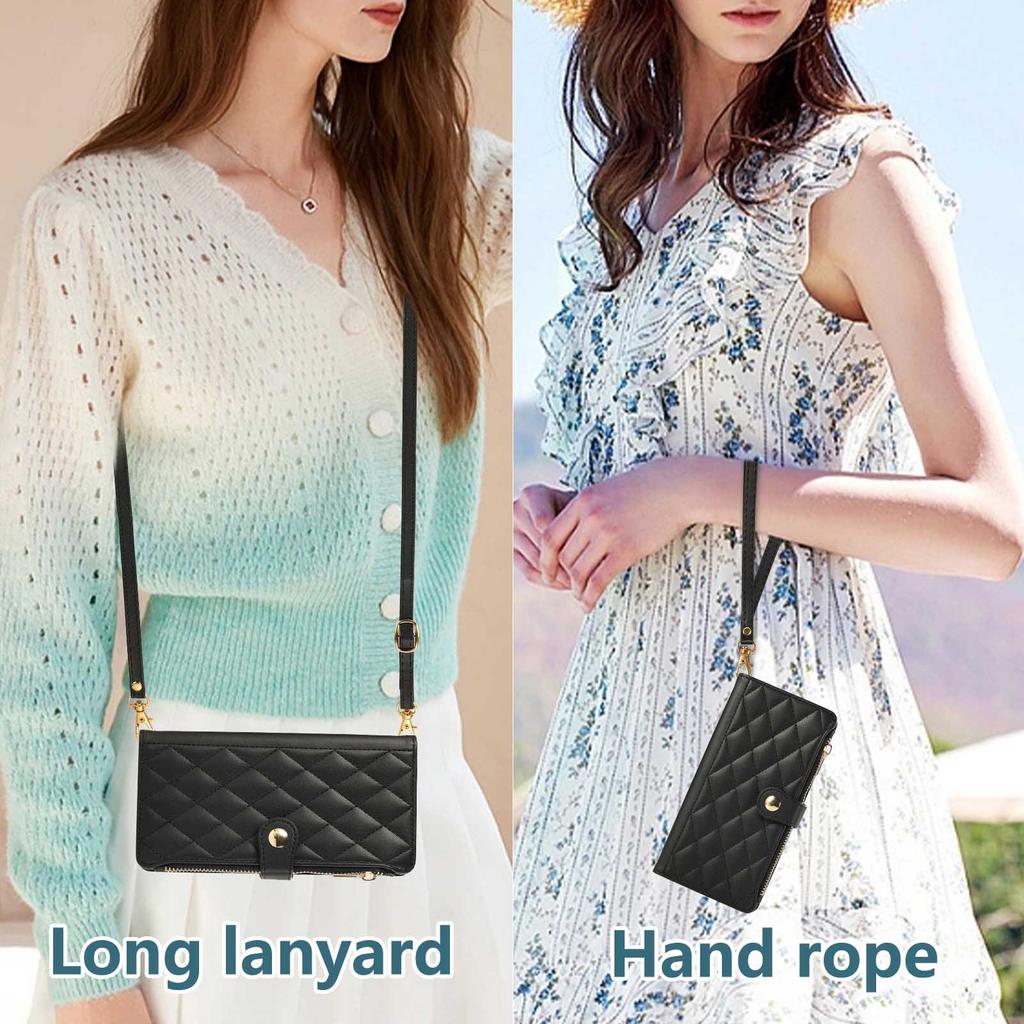 Crossbody Phone Case for Google Pixel 10 Pro XL Pixel9 9A 8 8A 7 7A 6 6A Diamond Pattern Zipper&buckle Leather Card Slot Wallet