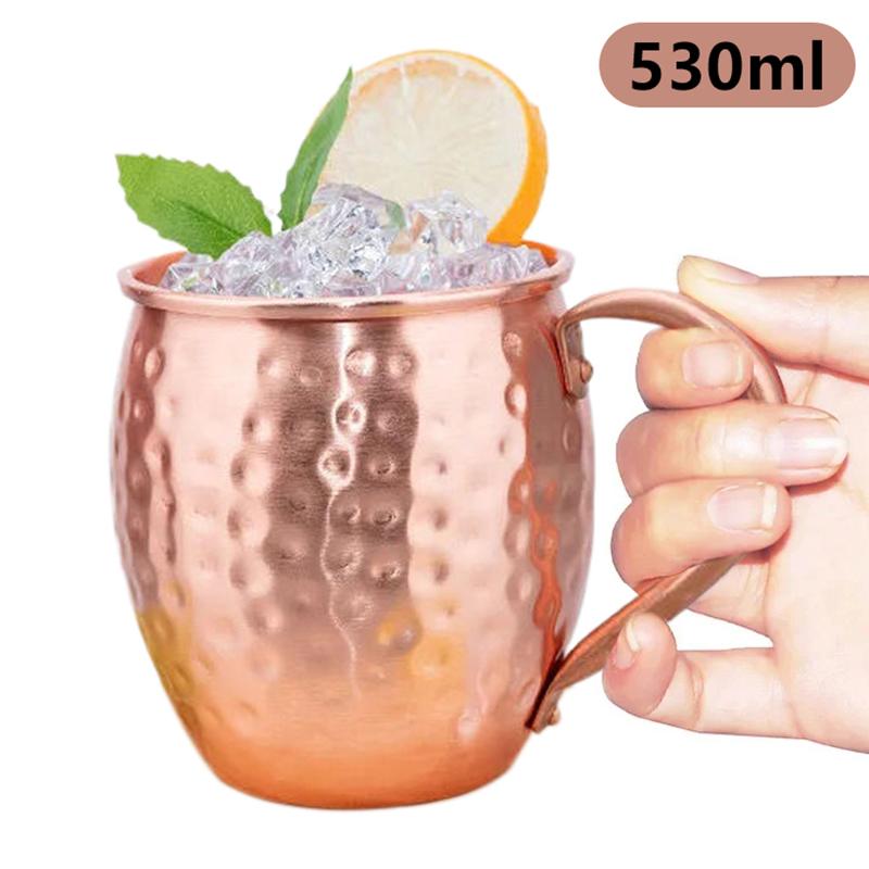 530Ml 100% Copper Moscow Mule Mug Cocktail Wine Cup Hammered Coppery Beer Mugs Coffee Mug Milk Cup Bar Cup Drinkware Durable