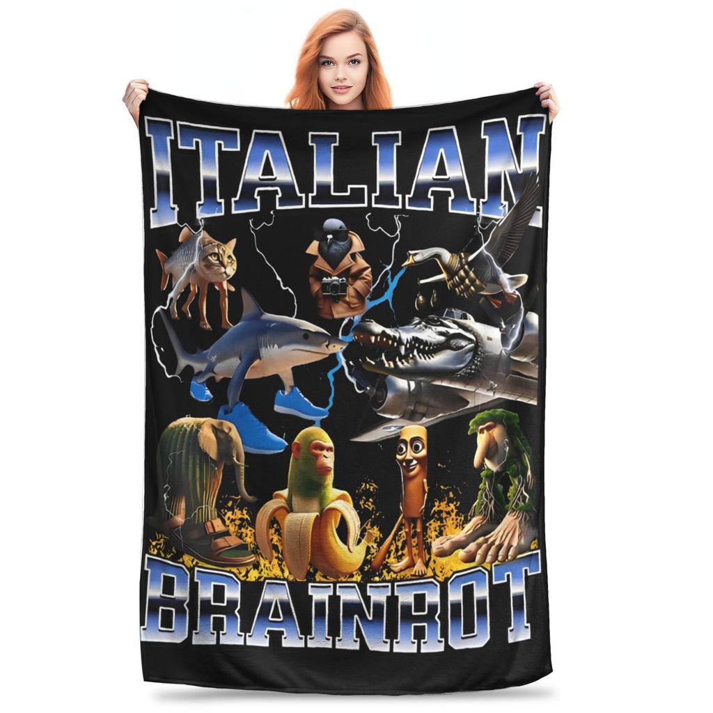 Bombardiro Crocodilo Tralalero Tralala Blanket Flannel Italian Brainrot Portable Throw Blankets for Sofa Travel Quilt