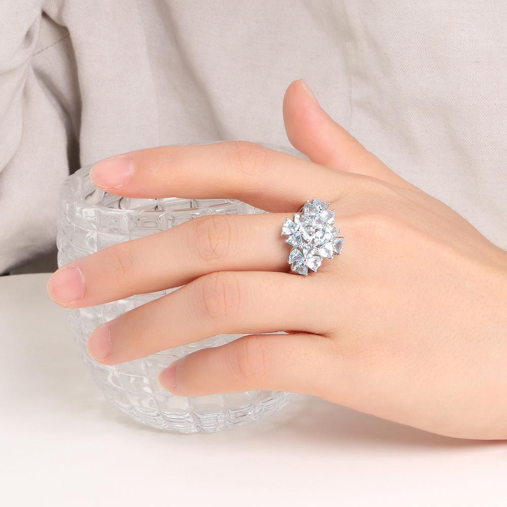 Dámský prsten 925 ze sterlingového stříbra přírodní nebesky modrý drahokam topaz s jemným květinovým vzorem šperků