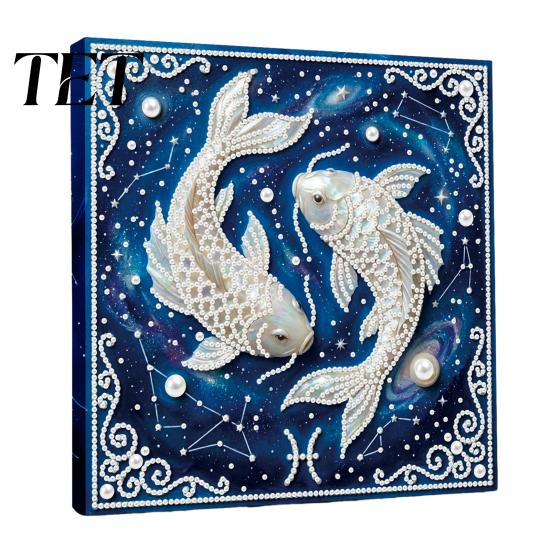 Adults Faux Pearl Painting Kit DIY Kit, 12 Constellation Rhinestone Art Set for Beginners Beginners, Handmade Wooden Frame Fake Wall Decoration