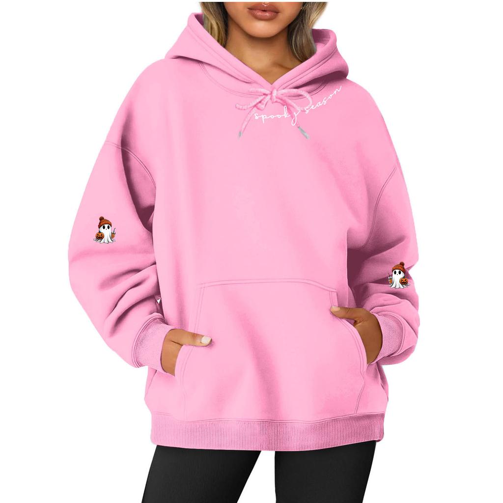 Women's  Long Sleeve Printed Top Solid Color Hoodie