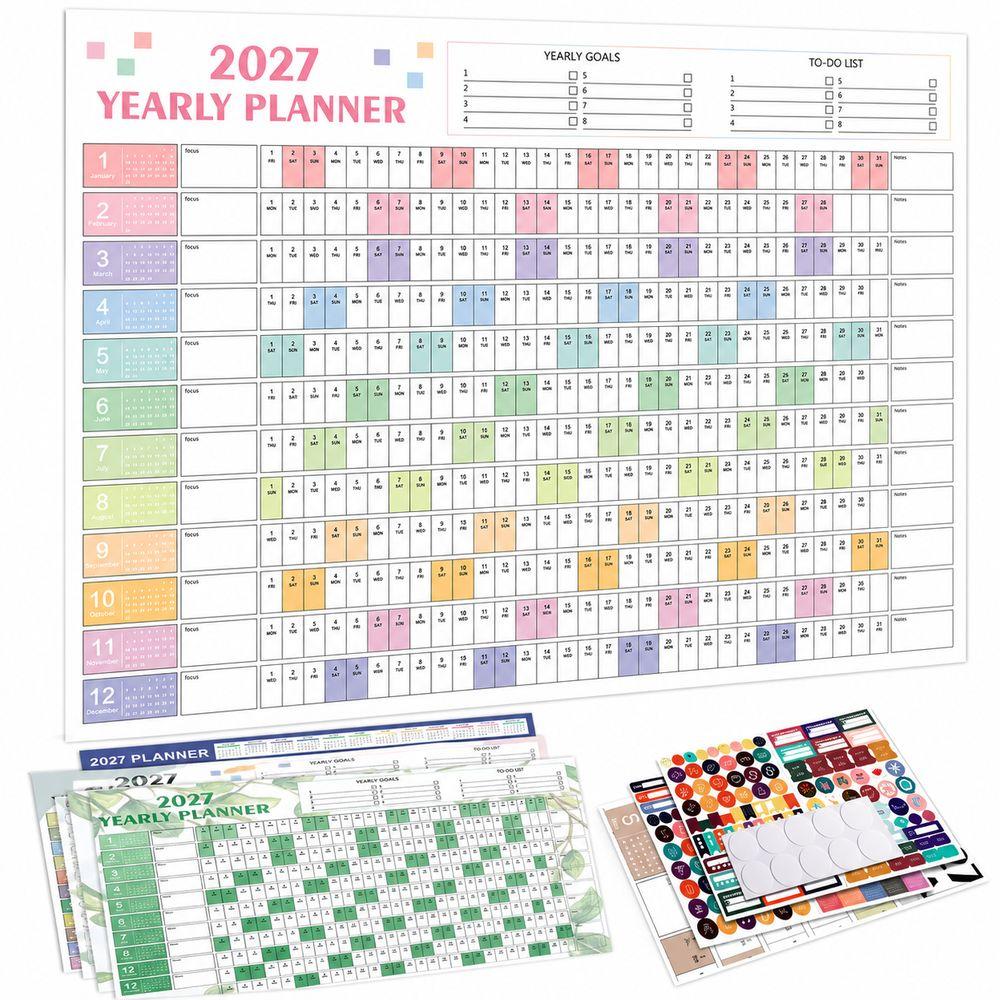 Multicolor Layout 2027 Yearly Planner Paper Annual Planning Chart Home Office Planning