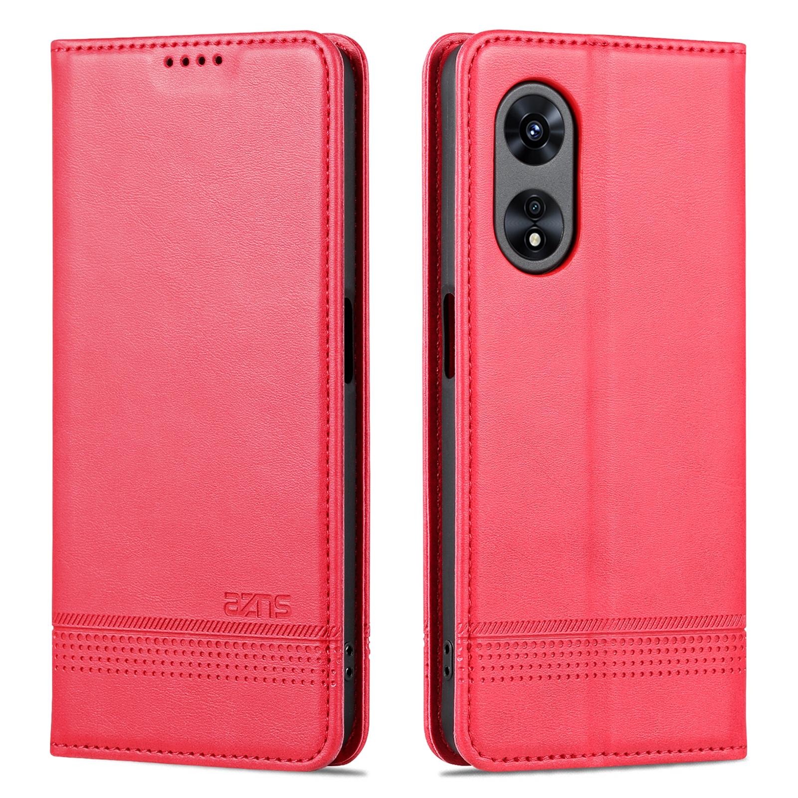 

AZNS For Oppo A58 5G/A58x 5G/A78 5G Anti-Scratch Leather Phone Case Stand Wallet Magnetic Flip Cover Red