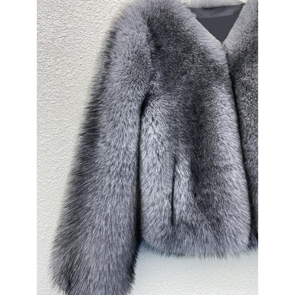 Fur Premium Imitation Fox Fur Environmentally Friendly Fur Coat Autumn and Winter V-neck Simple Women's Fur Coat