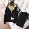 Tuta da ginnastica da donna Autunno e Inverno Calda Manica Lunga Spessa Felpa con Cappuccio Cappotto Pantaloni Jogger Abbigliamento Sportivo Set Due Pezzi