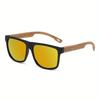 New Square Casual Sunglasses Wood Grain Spring Hinges Shades Eyeglasses UV400 Protection Men Outdoor Daily Eyewear