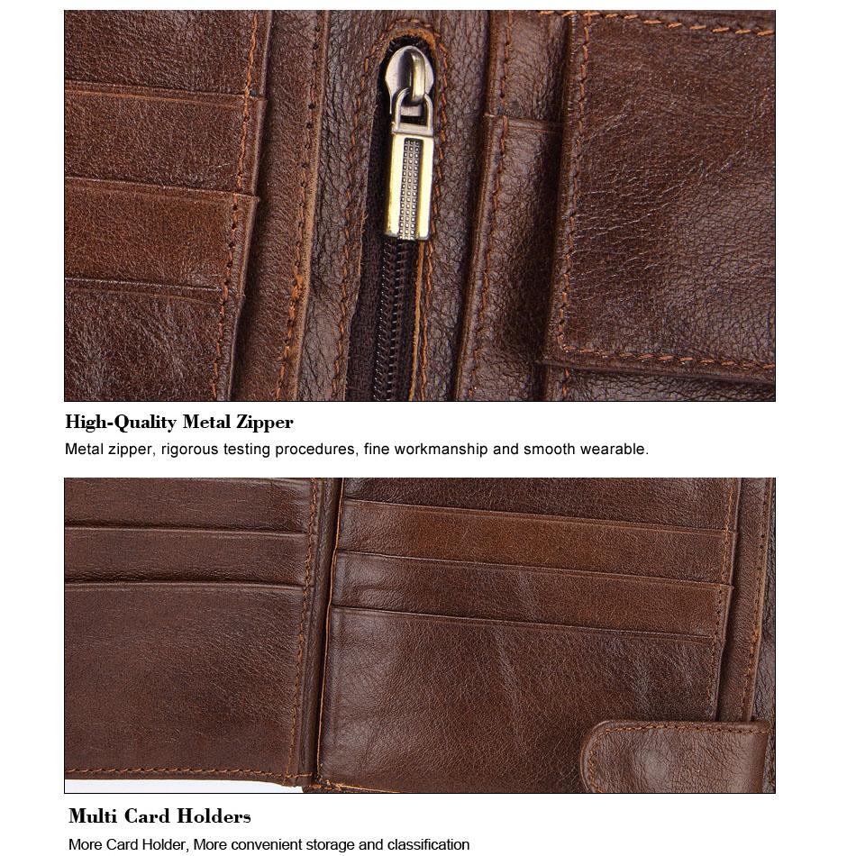 Men's Top Grain Cowhide Leather Wallet Short Horizontal Genuine Leather Purse with Coin Pocket