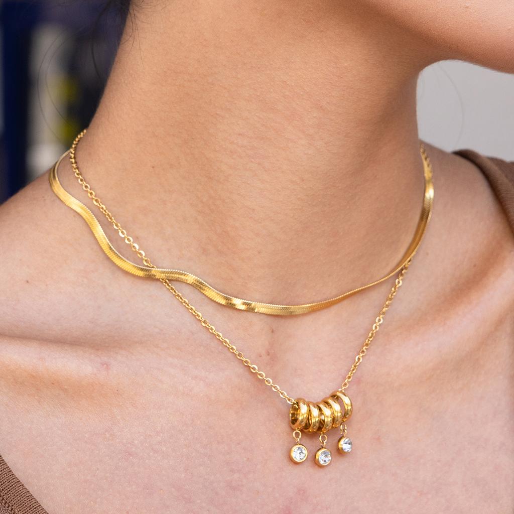 Youthway Fashion White Rhinestone Pendant Necklace For Ladies Gold Color Plated Stainless Steel Round Jewelry Accessory