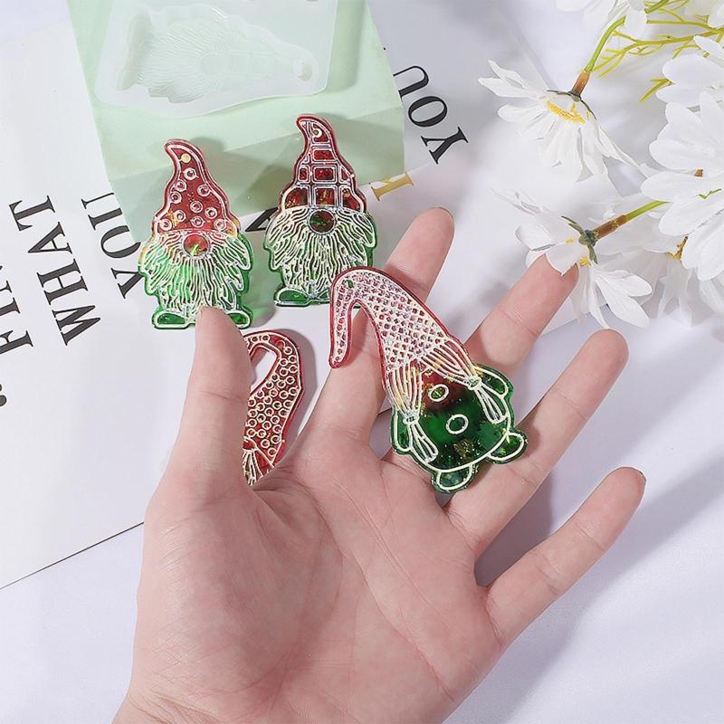 Christmas Santa Silicone Mould Keychain Xmas Tree Hanging Pendant Mold with Hole Luggage Tag Charm Jewelry Making Craft