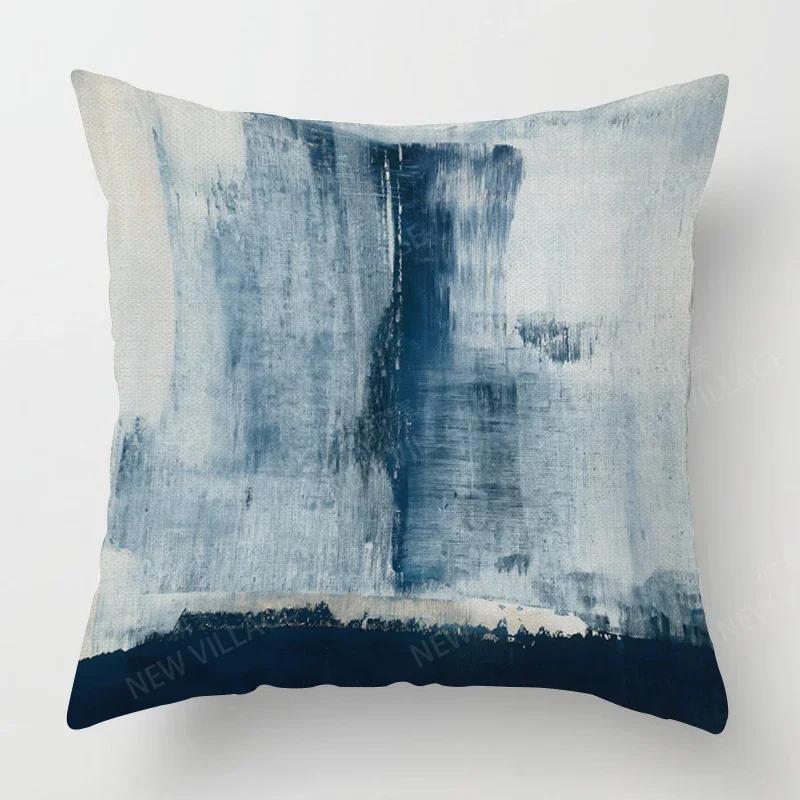Nordic Blue Grey Abstract Linen Pillowcase Living Room Sofa Cushion Cover _ Home Decoration Pillowcase _ CustomizableLK-ZTT- ,(3) 30x30cm