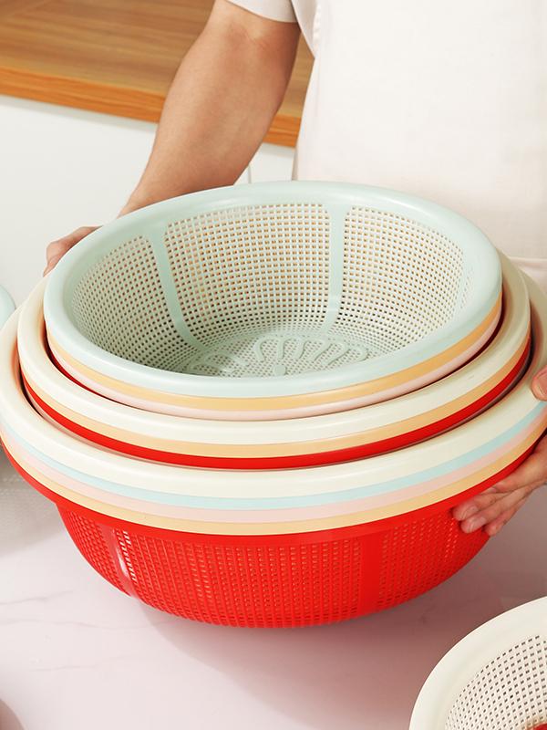 Large Size Plastic Drain Basket Kitchen Vegetable Washing Basket Hollow Out Fruit Basket Round Sieve Rice Cleaning Basket