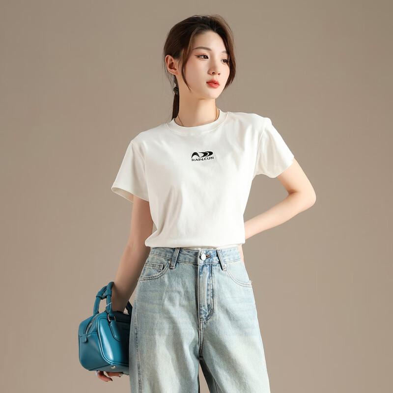 RAIN.CUN Women's Embroidered Round Neck Short Sleeve T-shirt