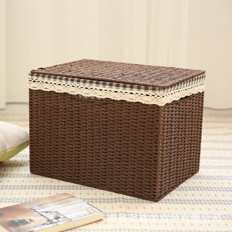 Rattan Woven Storage Basket with Lid - Cosmetics Organizer & Snack Box