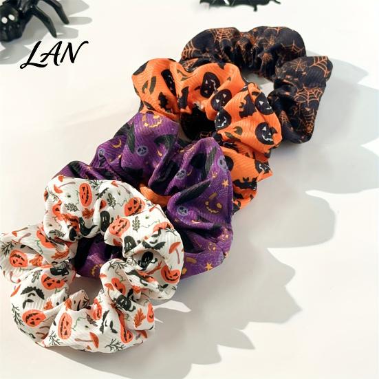 High Elasticity Hair Ties Halloween Ties, Scrunchies, Soft Stretchy Bands with Ghost Witch Hat Tie Bat Spider Web Design, Pleated Ponytail Holders for