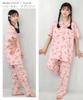 SAZAC Hello Kitty Shirt Cotton Short Sleeve and Long Pants Ribbon Hello Kitty Pajamas, 100% Broadcloth, Women's Set, Loungewear, (Red/L/SAN1799)
