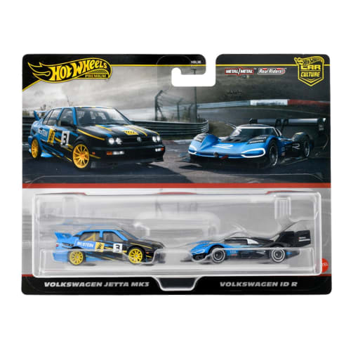 Hot Wheels Premium 2-Pack Volkswagen Jetta MK3 / Volkswagen ID R Vehicle Toy, Blue, HRR83, Ages 3 and Up
