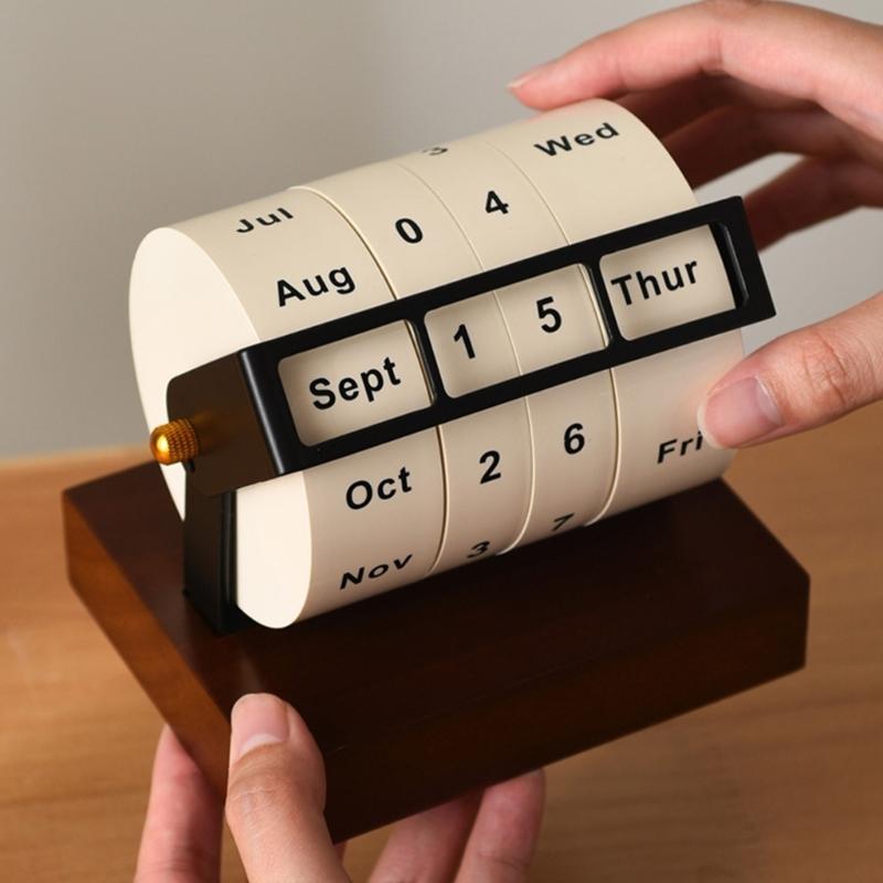 Rotating Calendar Decorative Calendar Desk Calendar Wood Calendar Office Supplies for Farmhouse Household