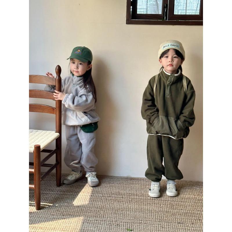 Winter Children Polar Fleece Sweatshirt Set Boys Girls Plus Velvet Thick Warm Suit Kids Casual Sports Outfits