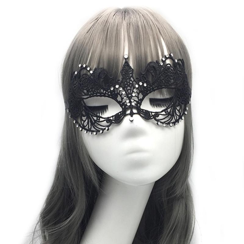 Rhinestone Half Face Mask for Women Halloween Masquerade Mask Antique Lace Half Face Mask Retro-Party Mask Cosplay Props