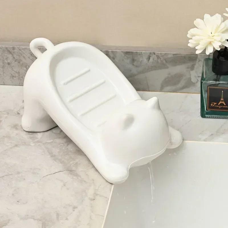 Cartoon Cat Soap Box Creative Cute Plastic Soap Draining Holder Decorative Soap Storage Rack Household Bathroom Accessories