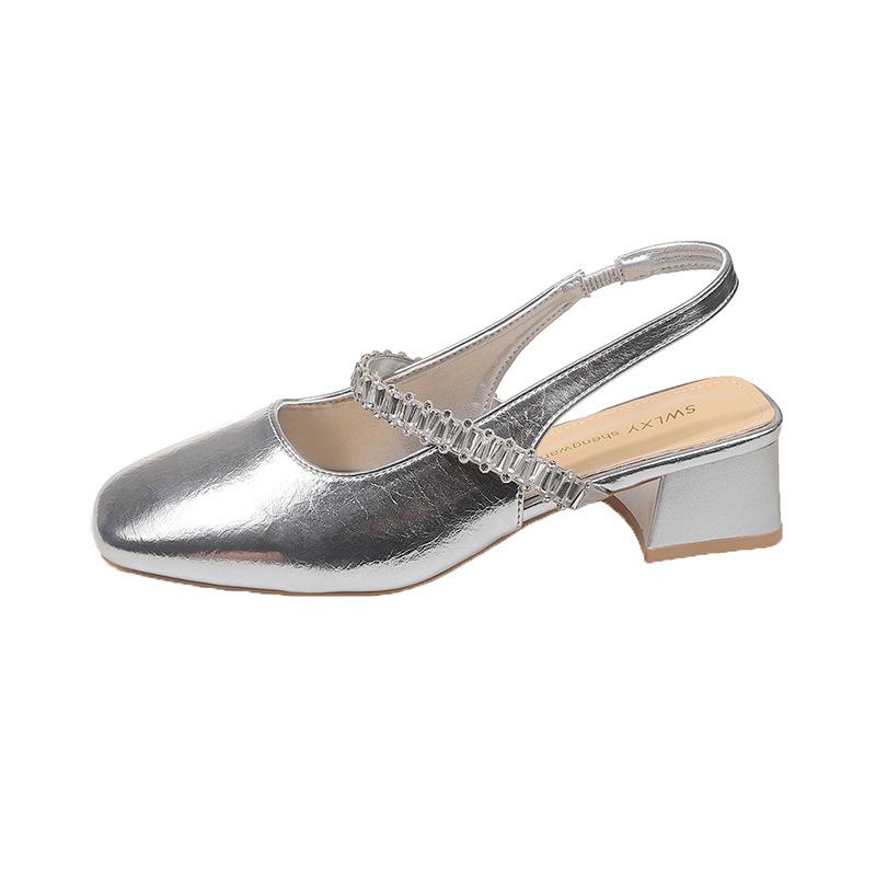 Fashion Elegant Rhinestone Strap Square - Toe Sandals | French - Style Mid - Heel, Perfect for Date & Dressy Looks