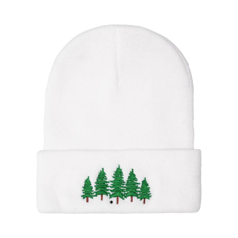 Autumn Winter Wool Beanie: Simple Knit Hat with Big Tree Embroidery for Men & Women - Warm, Outdoor, Casual Style