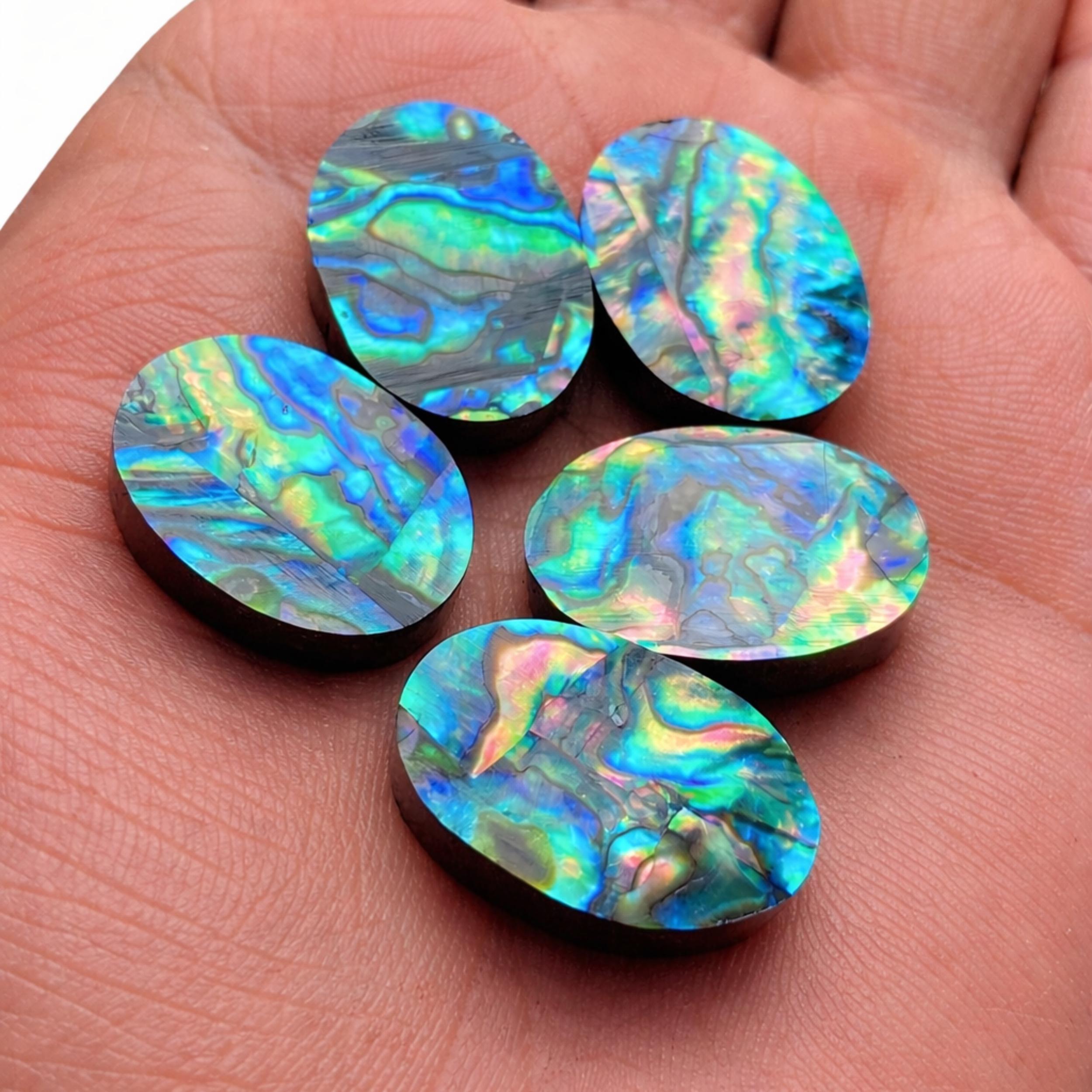 AAA+ Natural Abalone Shell Oval Cabochon, Flat Back Iridescent Gemstone, High Quality Shell Stone for Jewelry Making 6x8mm синий