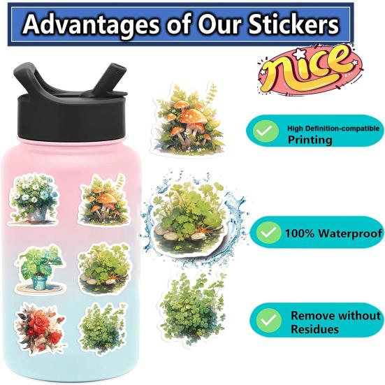 50Pcs/Set Hand-painting Flower Plant Sticker Self-adhesive Waterproof PVC DIY Phone Cover Cup Luggage Skateboard Laptop Scrapbook Decal