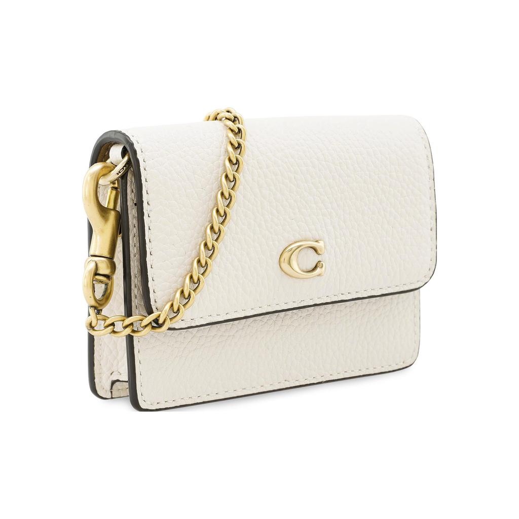 Coach 1 Card Case Series Minimalist C Logo Flap Chain Crossbody Wallet Women Crossbody Bag White C6718-B4HA