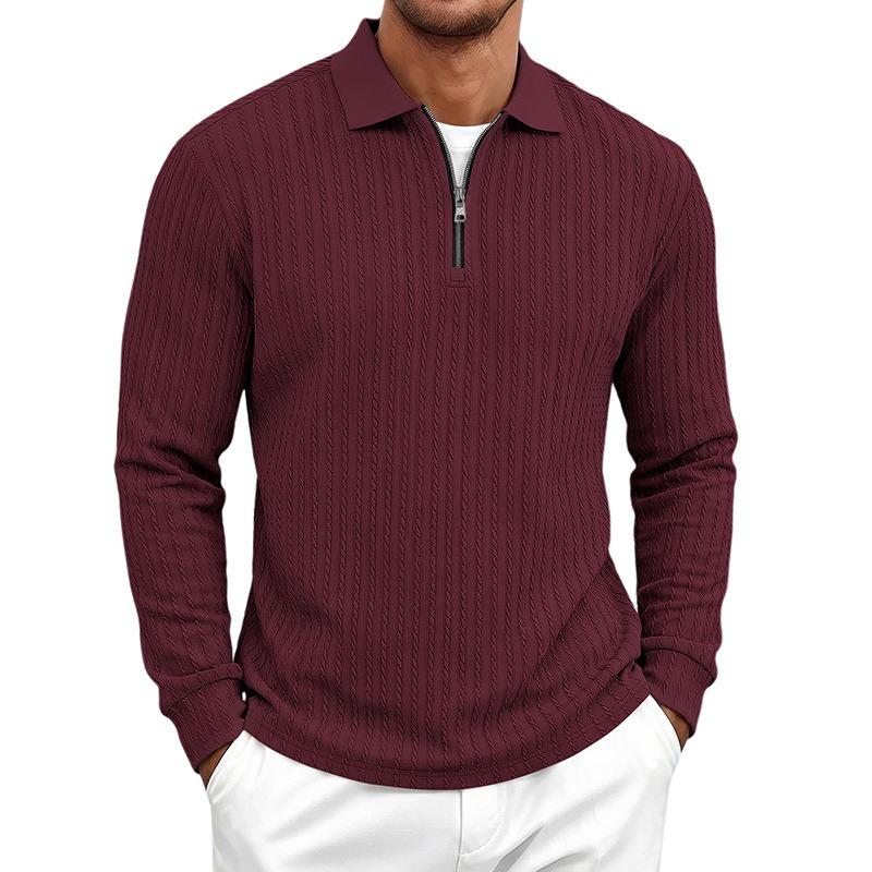 Men's Textured Stretch Knit Half Button Long Sleeve Sweatshirt Casual Top.