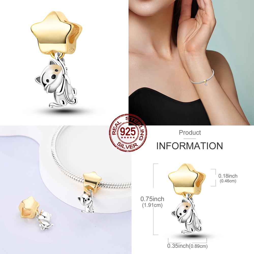 Charms 925 Silver Cute Cat Collection Charms Beads Paw Print Pendant Beads Fit Original DIY Bracelet Gift Women Jewelry