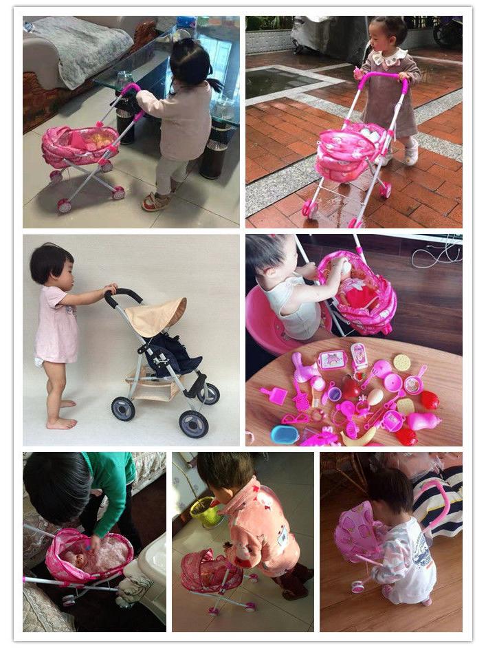 Baby Girl Doll Stroller with Light and Sound - Pretend Play Birthday Gift