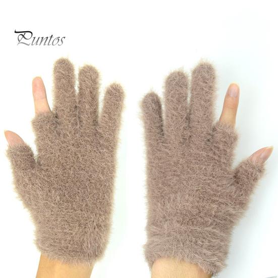 Zimní rukavice Tepelně chladuvzdorné plyšové rukavice Pletené rukavice z imitace norkové kožešiny s půlprstovým designem pro podzimní zimu doma venku