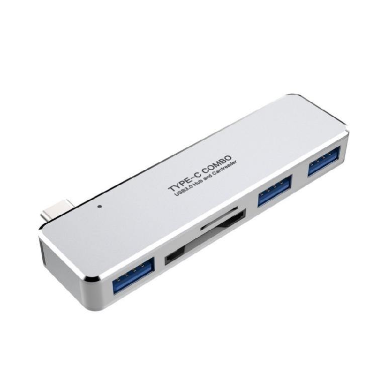 

Portable USB Type C Port Storage Card Reader 3 USB Hubs Expansion Adapter For Laptop Panel Data Transfer серебряный