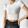 Women Casual Crop Top Summer Slim Fit Stretchy Solid Color Short Sleeve Waist Exposed Soft Breathable Lady T-shirt