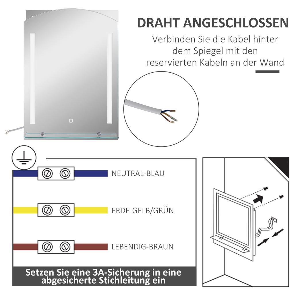 Bathroom Mirror with LED Lighting, Elegant and High-Quality, Glass, Aluminum, Plastic, 50L X 12W X 70H Cm