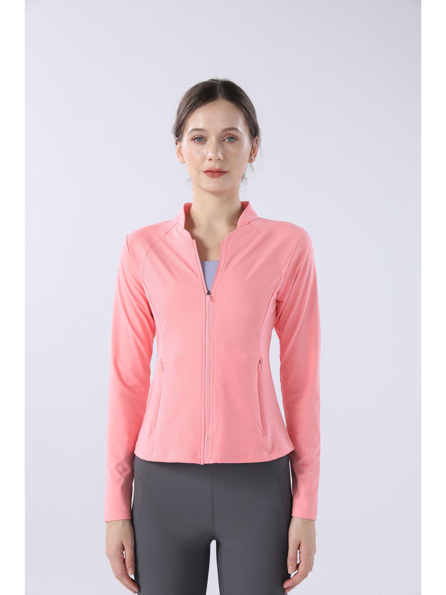 

Женская быстросохнущая куртка для йоги с длинными рукавами и воротником-стойкой XL (63-70 kg) розовый