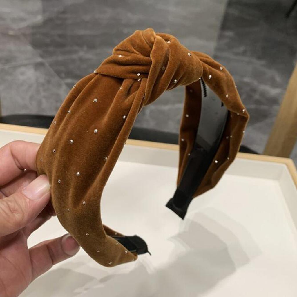 PROLY New Fashion Headband For Women Wide Side Hairband Autumn Center Knot Rhinestone Headwear Adult Hair Accessories