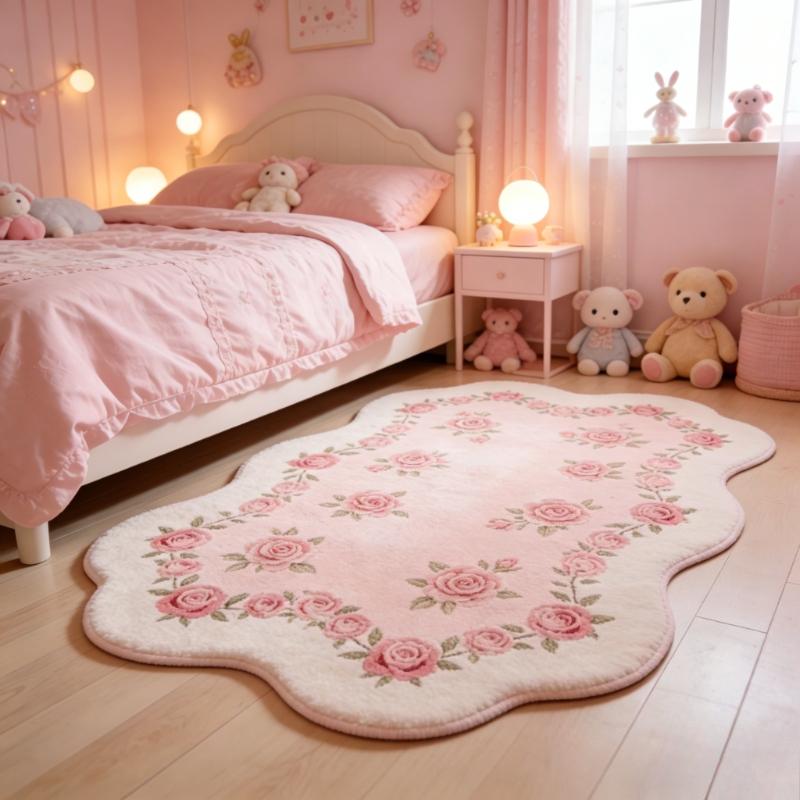 Meisjesachtige Stijl Tapijten voor Woonkamer Roze Bloemen Slaapkamer Decoratie Tapijt Pluizig Zacht Onregelmatig Nachtkastje Tapijt Huis Verdikken Vloermat